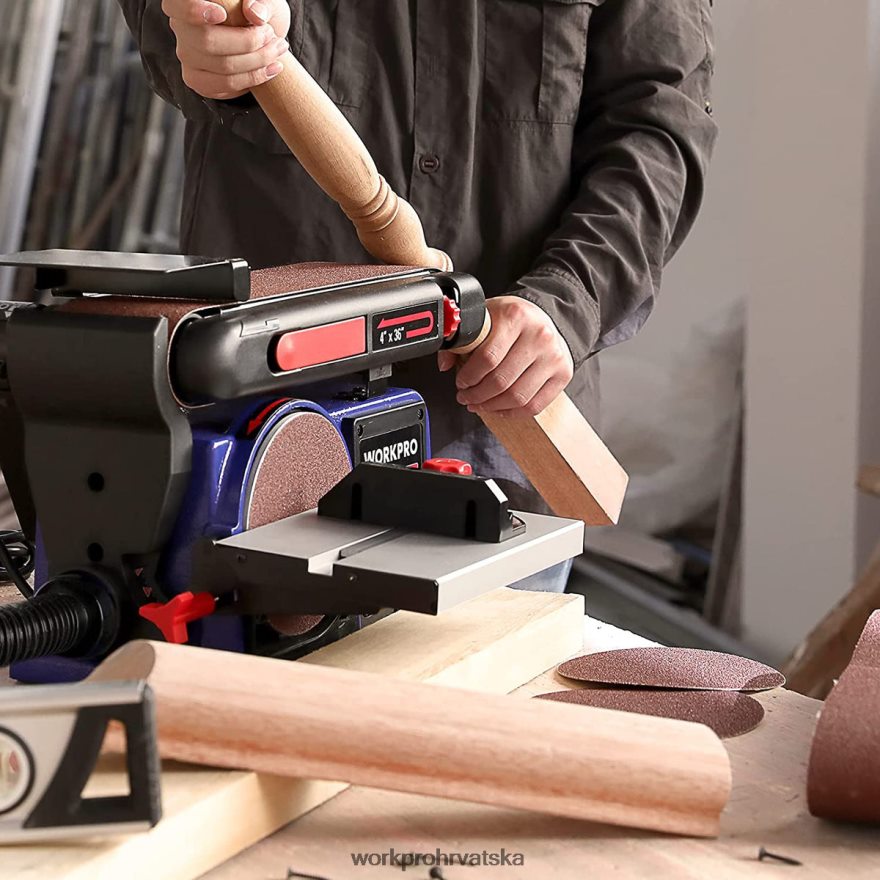 tračna brusilica s diskom, 4 in. x 36 in. tračna brusilica s diskom od 6 in. sa 6 brusnih papira, baza od lijevanog željeza za brušenje drva 404RPX235 koristan WORKPRO alat