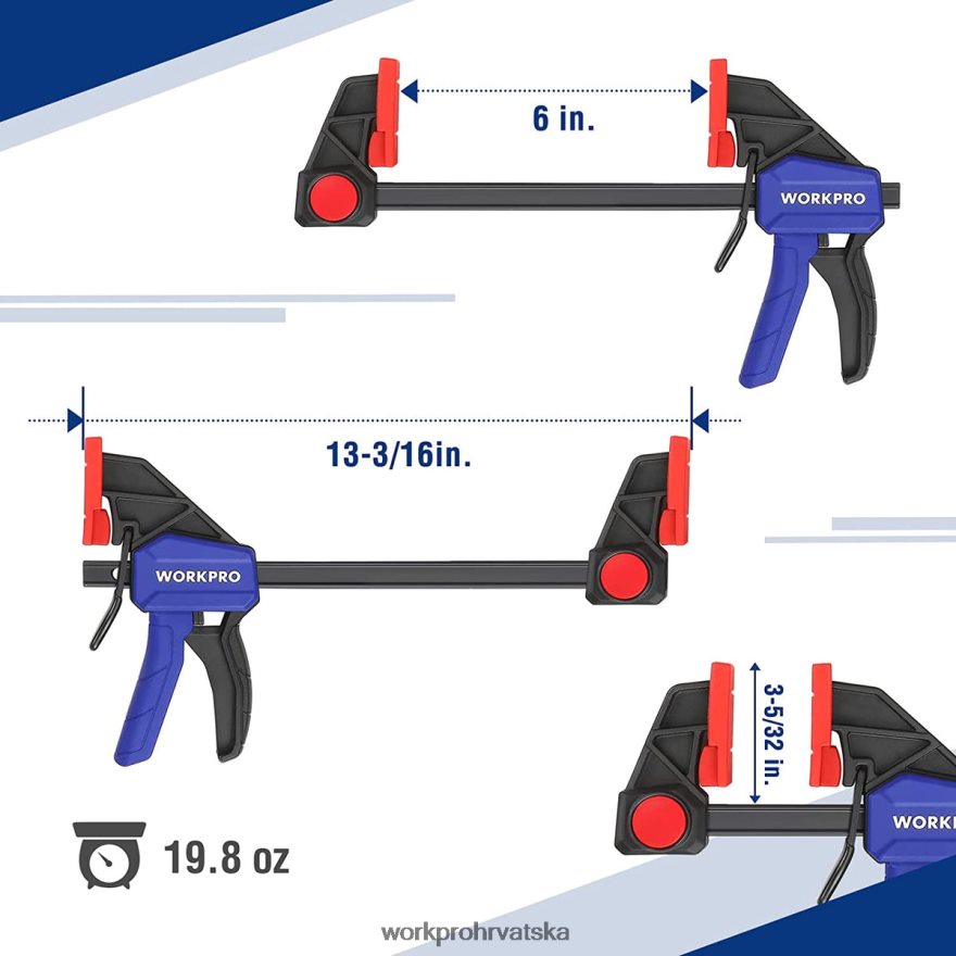 2 komada šipkastih stezaljki za obradu drva, srednje opterećenje 300 lbs jednoručna stezaljka/raspirač 404RPX123 koristan WORKPRO alat