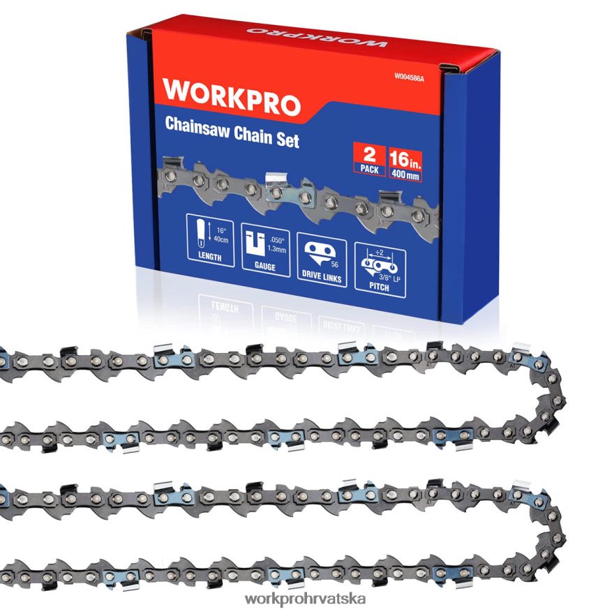 Lanac za motornu pilu od 2 komada, korak 3/8", 56 pogonskih karika lanac za rezanje drva za dijelove motorne pile 404RPX204 koristan WORKPRO alat