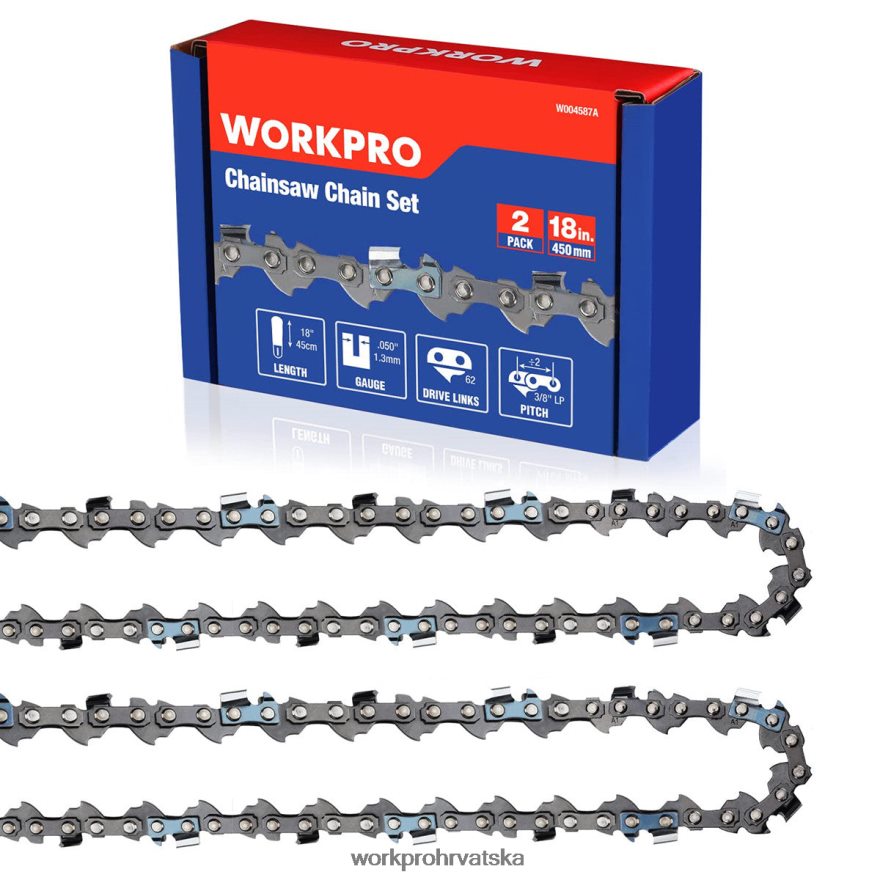 Lanac za motornu pilu od 2 paketa, korak 3/8", 62 pogonske karike lanac za rezanje drva za dijelove motorne pile 404RPX203 novi WORKPRO alat