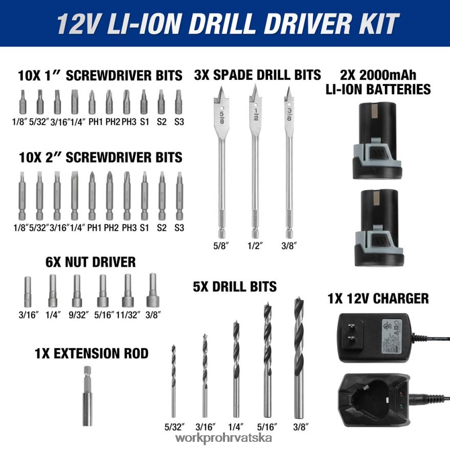 12v akumulatorska klipna pila & 12v akumulatorska bušilica komplet & set magnetskih odvijača od 12 komada & bežični pištolj za vruće ljepilo 404RPX321 koristan WORKPRO alat