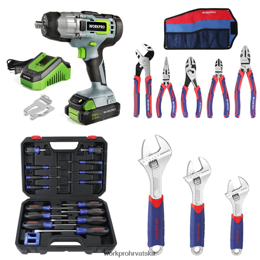 20v akumulatorski udarni ključ & set kliješta od 5 komada & set magnetskih odvijača od 16 komada & set podesivih ključeva od 3 komada 404RPX319 koristan WORKPRO alat