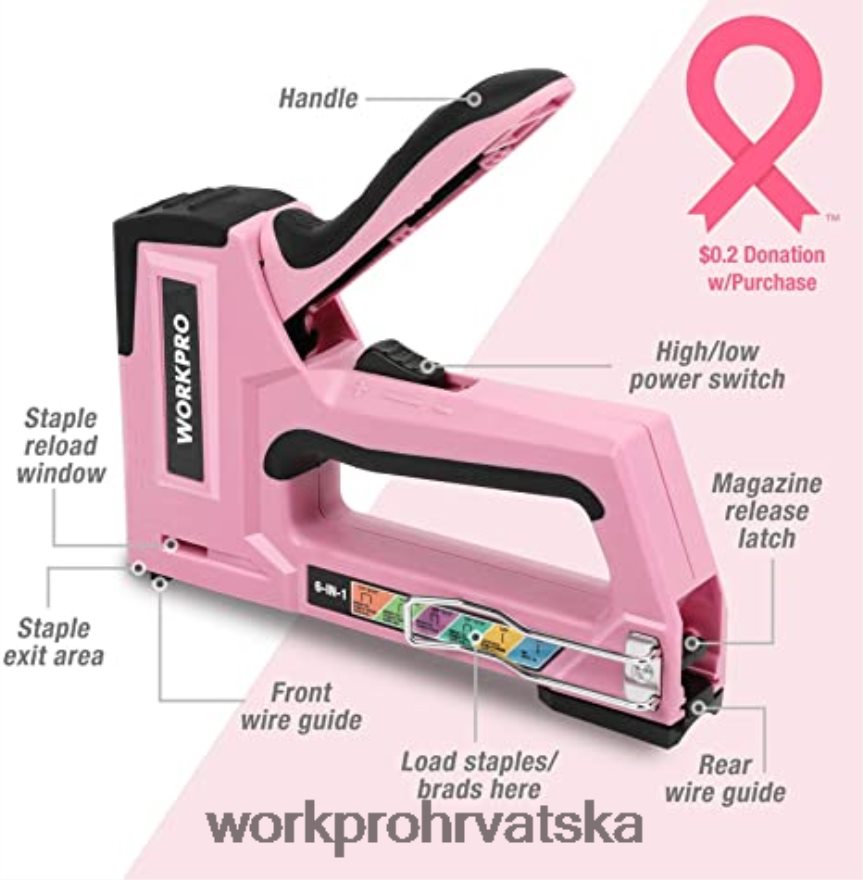 Komplet akumulatorske bušilice od 12 V & komplet alata od 103 komada & set magnetskih odvijača od 8 komada i pištolj za spajalice 6 u 1 404RPX315 ružičasta WORKPRO alat
