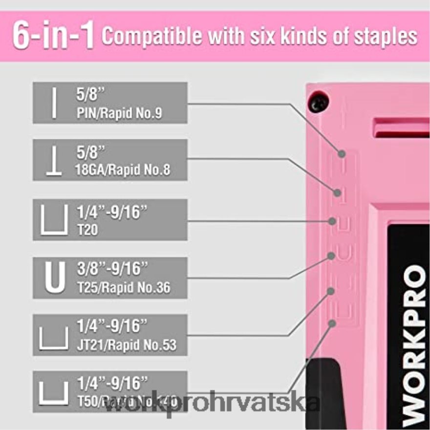 Komplet akumulatorske bušilice od 12 V & komplet alata od 103 komada & set magnetskih odvijača od 8 komada i pištolj za spajalice 6 u 1 404RPX315 ružičasta WORKPRO alat