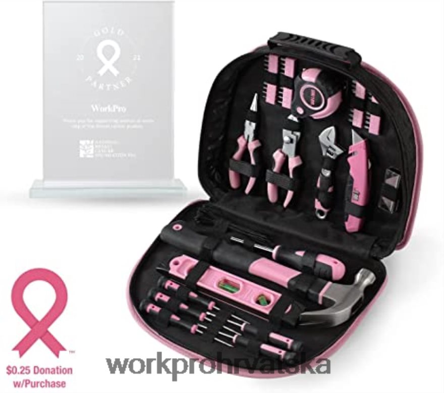 Komplet akumulatorske bušilice od 12 V & komplet alata od 103 komada & set magnetskih odvijača od 8 komada i pištolj za spajalice 6 u 1 404RPX315 ružičasta WORKPRO alat