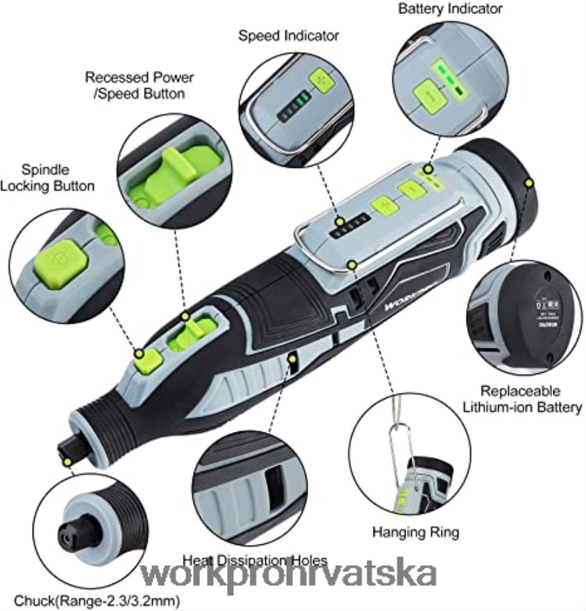 Komplet bežičnih rotirajućih alata od 12 V i komplet pribora za rotacijske alate od 276 dijelova i set stezaljki od 8 dijelova i komplet pištolja za spajalice 4 u 1 404RPX317 morden WORKPRO alat