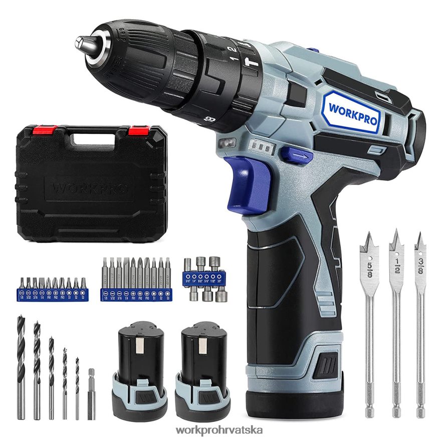 12v 2-brzinski bežični komplet bušilice, 2 Li-ion baterije 2000 mah i brzi punjač 404RPX168 morden WORKPRO alat