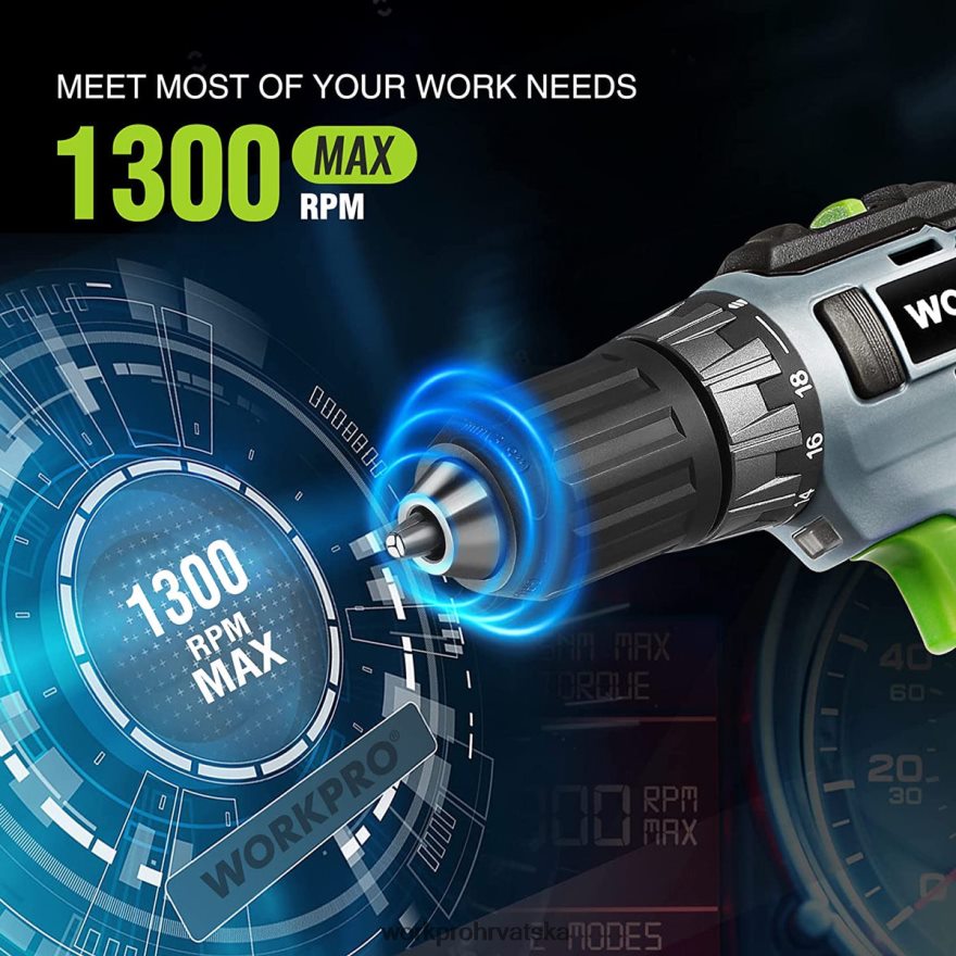 Komplet bežične bušilice od 20 V, litij-ionska baterija od 2,0 ah, brzi punjač od 1 sata i torba za pohranu od 11 inča uključeni su 404RPX176 zelena WORKPRO alat