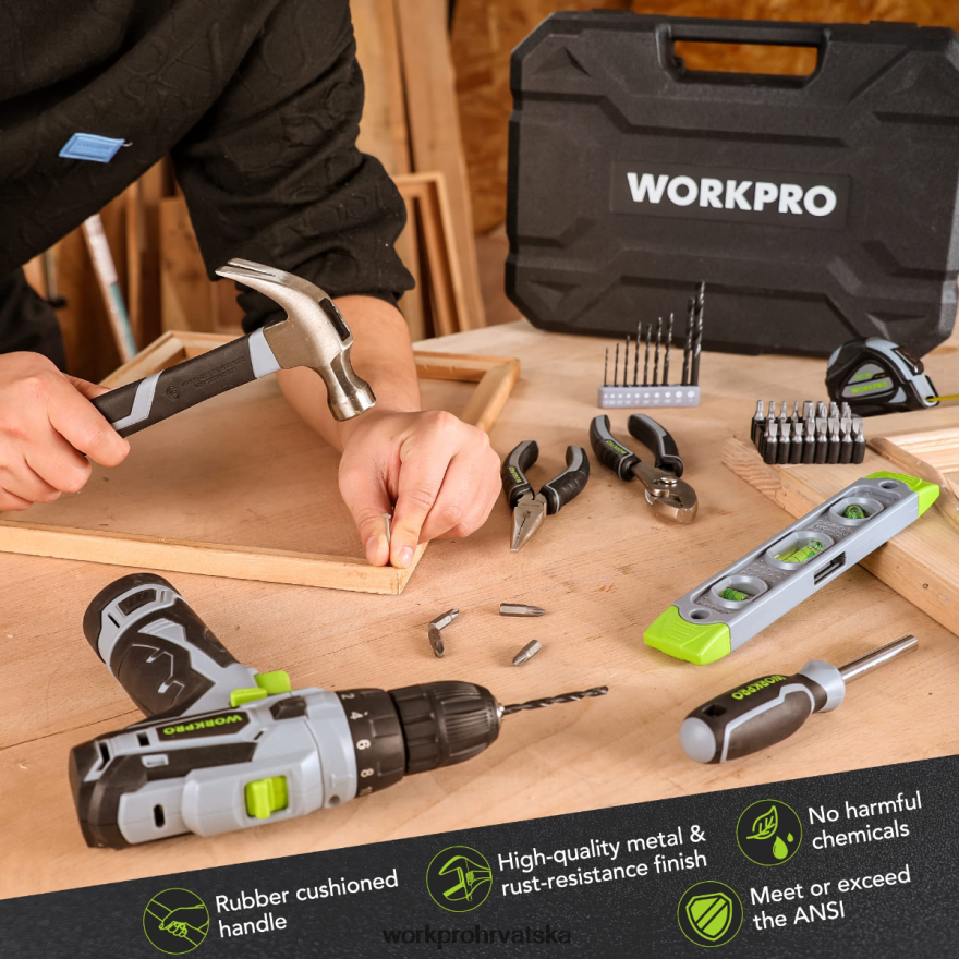 Prijenosni set alata od 108 dijelova s ​​električnom bušilicom 404RPX173 roza/siva WORKPRO alat
