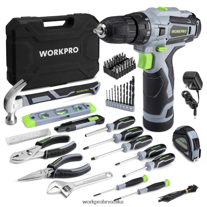 Prijenosni set alata od 108 dijelova s ​​električnom bušilicom 404RPX173 roza/siva WORKPRO alat
