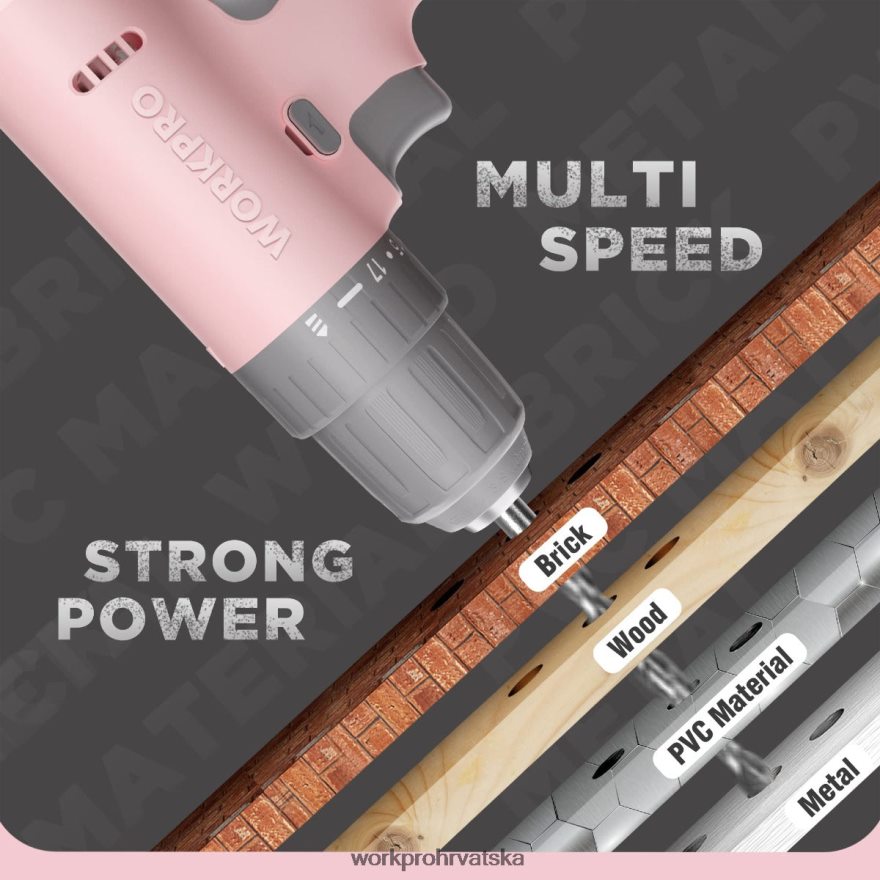 Set akumulatorskih bušilica od 12 V sa 6 bitova, brzosteznom glavom od 3/8 inča, promjenjivom brzinom, postavkom od 18 touquea 404RPX175 ružičasto/bijelo WORKPRO alat
