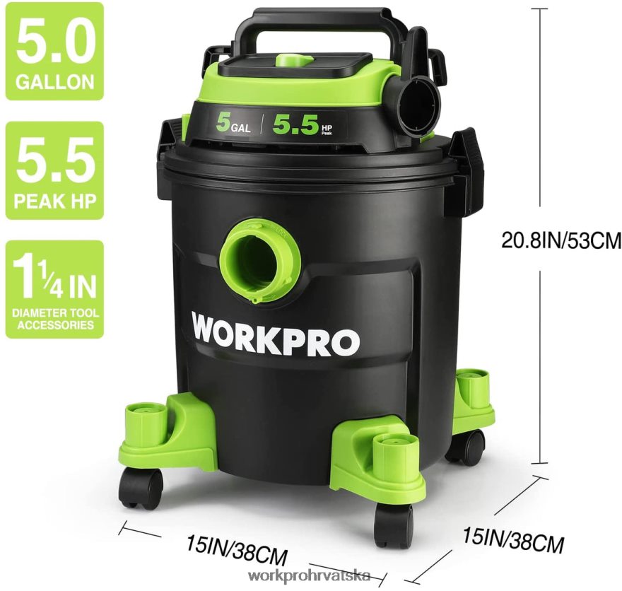 Radnički usisivač od 5 galona, ​​radnički usisavač od 5,5 maksimalnih konjskih snaga s hepa filtrom, crijevom i dodacima 404RPX214 morden WORKPRO alat