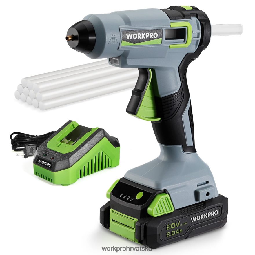 komplet bežičnog pištolja za vruće ljepilo s 12 štapića ljepila, 20v 2,0 ah li-ion baterija 404RPX165 koristan WORKPRO alat