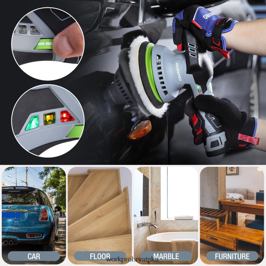 6-inčni bežični automobilski odbojnik za poliranje s dvostrukim djelovanjem s 2 punjive baterije od 12 V 404RPX238 morden WORKPRO alat