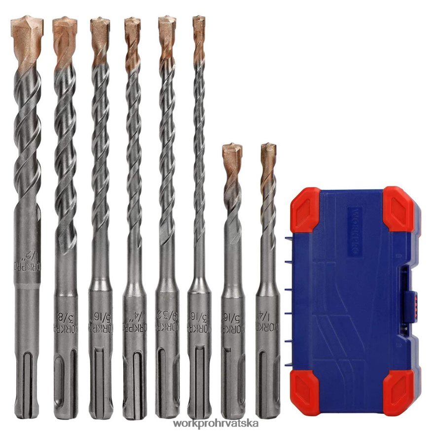 Set sds-plus svrdla od 8 komada, vrh od tvrdog metala, sds+ set svrdla s bušaćim čekićem s kutijom za pohranu za ciglu, cement, kamen i beton 404RPX205 koristan WORKPRO alat