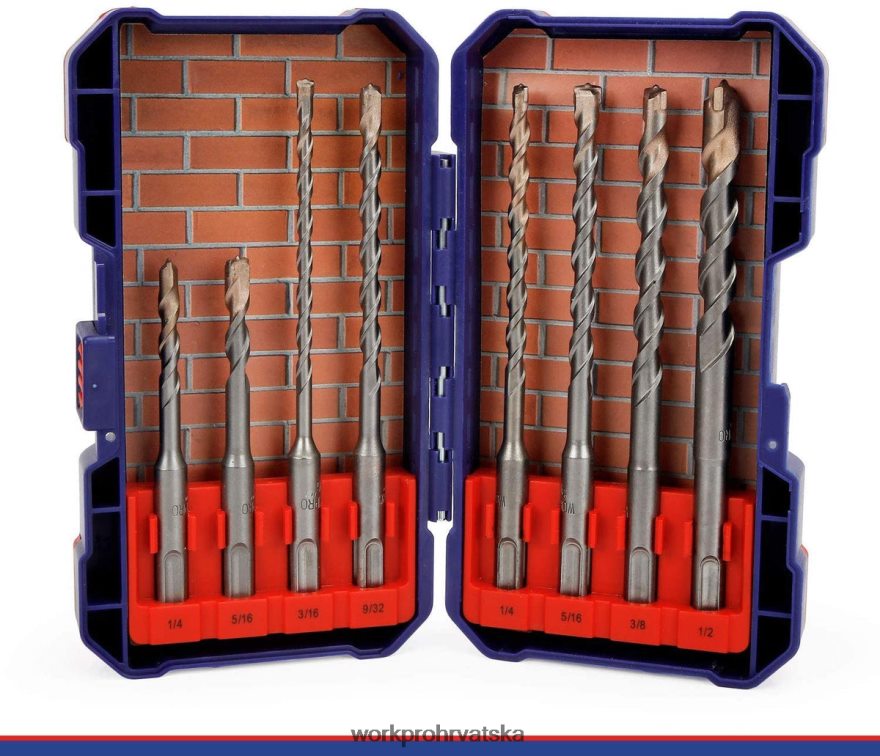 Set sds-plus svrdla od 8 komada, vrh od tvrdog metala, sds+ set svrdla s bušaćim čekićem s kutijom za pohranu za ciglu, cement, kamen i beton 404RPX205 koristan WORKPRO alat