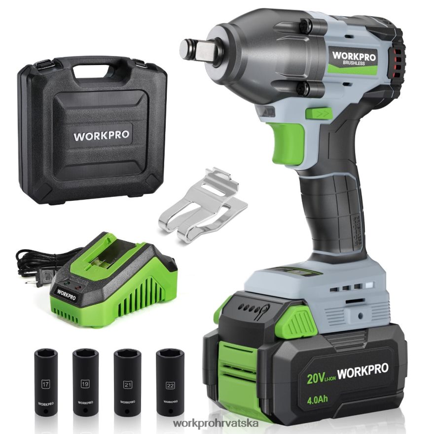 Akumulatorski udarni ključ od 20 V, s baterijom od 4,0 ah, brzim punjačem, 4 udarne utičnice i kutijom za pohranu 404RPX188 morden WORKPRO alat