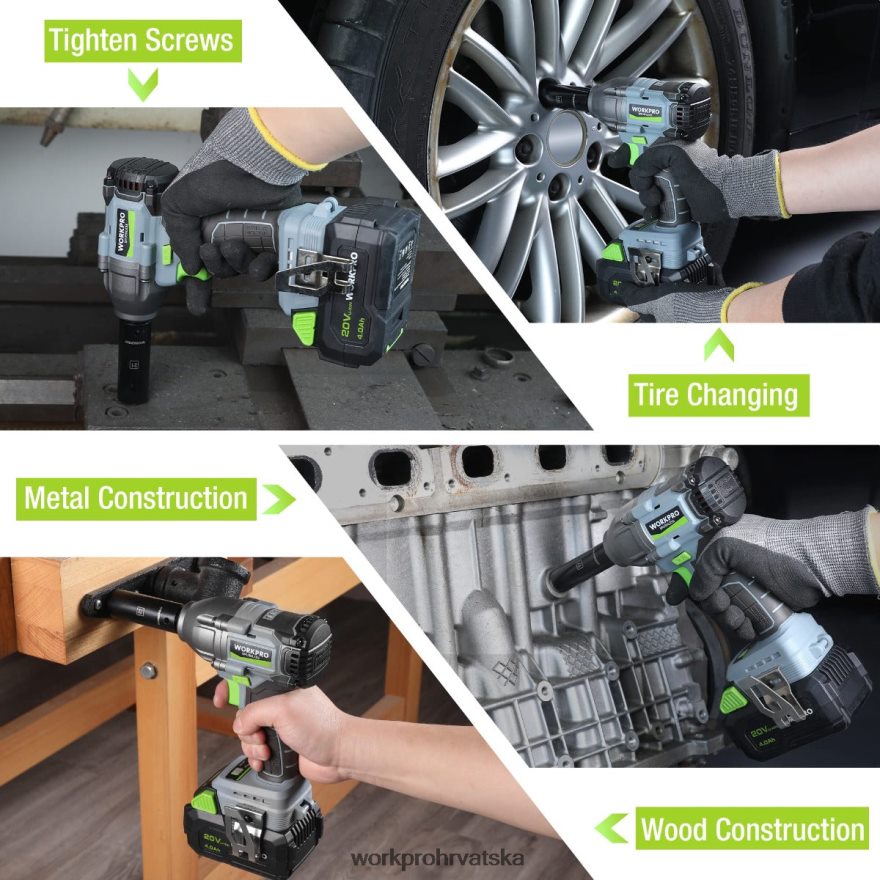 Akumulatorski udarni ključ od 20 V, s baterijom od 4,0 ah, brzim punjačem, 4 udarne utičnice i kutijom za pohranu 404RPX188 morden WORKPRO alat