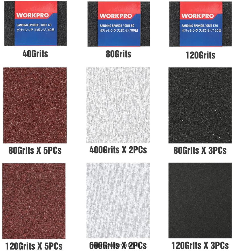 24 pakiranja brusnog papira granulacije 80-600 raznih s držačem 404RPX150 koristan WORKPRO alat