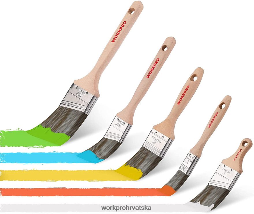 set kistova, 5 komada profesionalnih ravnih i kutnih kistova s ​​drvenom drškom 404RPX151 morden WORKPRO alat