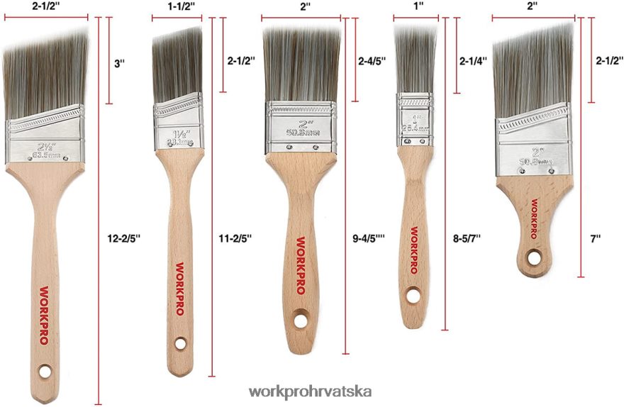 set kistova, 5 komada profesionalnih ravnih i kutnih kistova s ​​drvenom drškom 404RPX151 morden WORKPRO alat