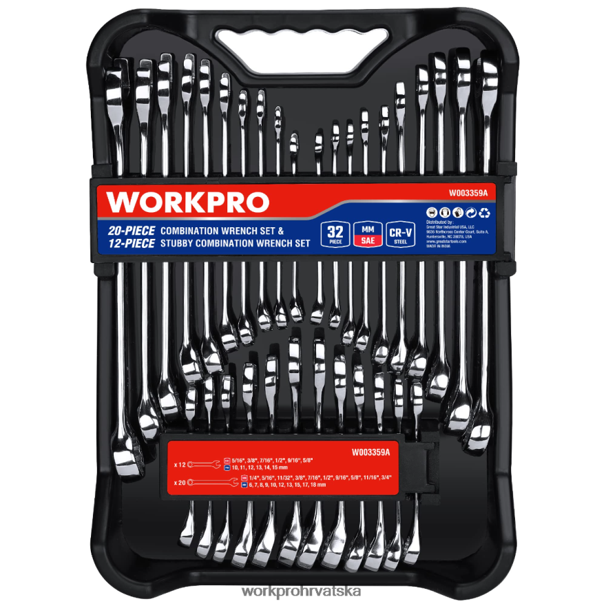 32 komada sae i metričke kombinacije 12 pt običnih i zdepastih ključeva 404RPX92 morden WORKPRO alat