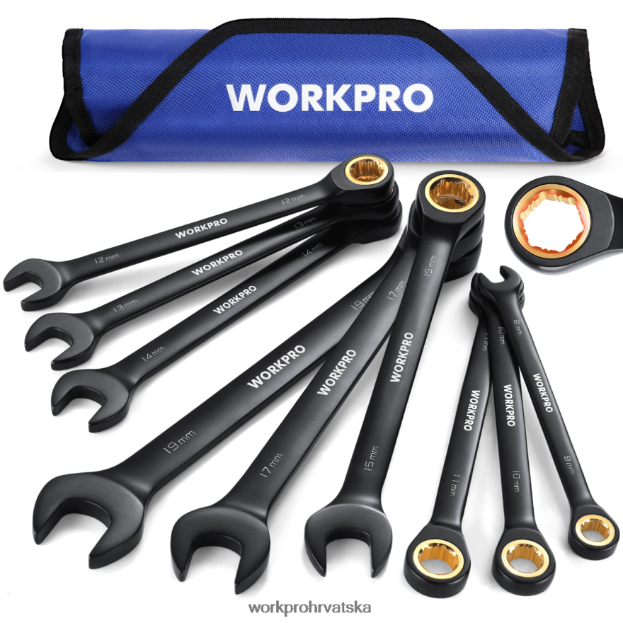 Set kombiniranih ključeva s protukliznim čegrtaljkama od 9 komada 404RPX88 crno WORKPRO alat