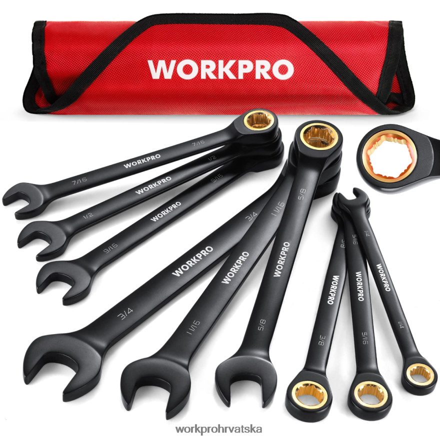 Set kombiniranih ključeva s protukliznim čegrtaljkama od 9 komada 404RPX88 crno WORKPRO alat