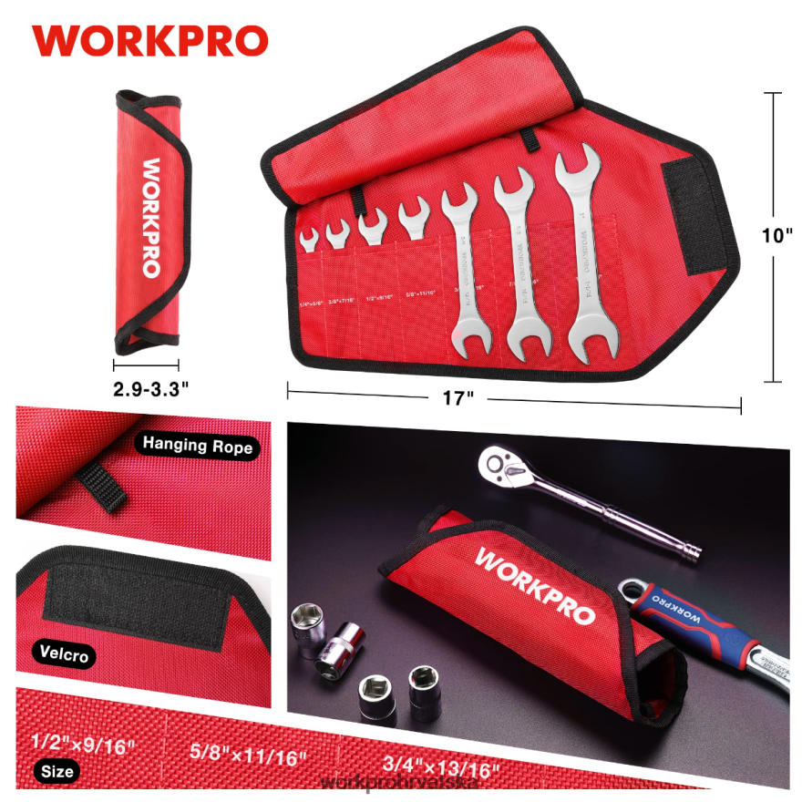 Set metričkih supertankih ključeva od 7 komada s torbicom za namotavanje 404RPX96 koristan WORKPRO alat