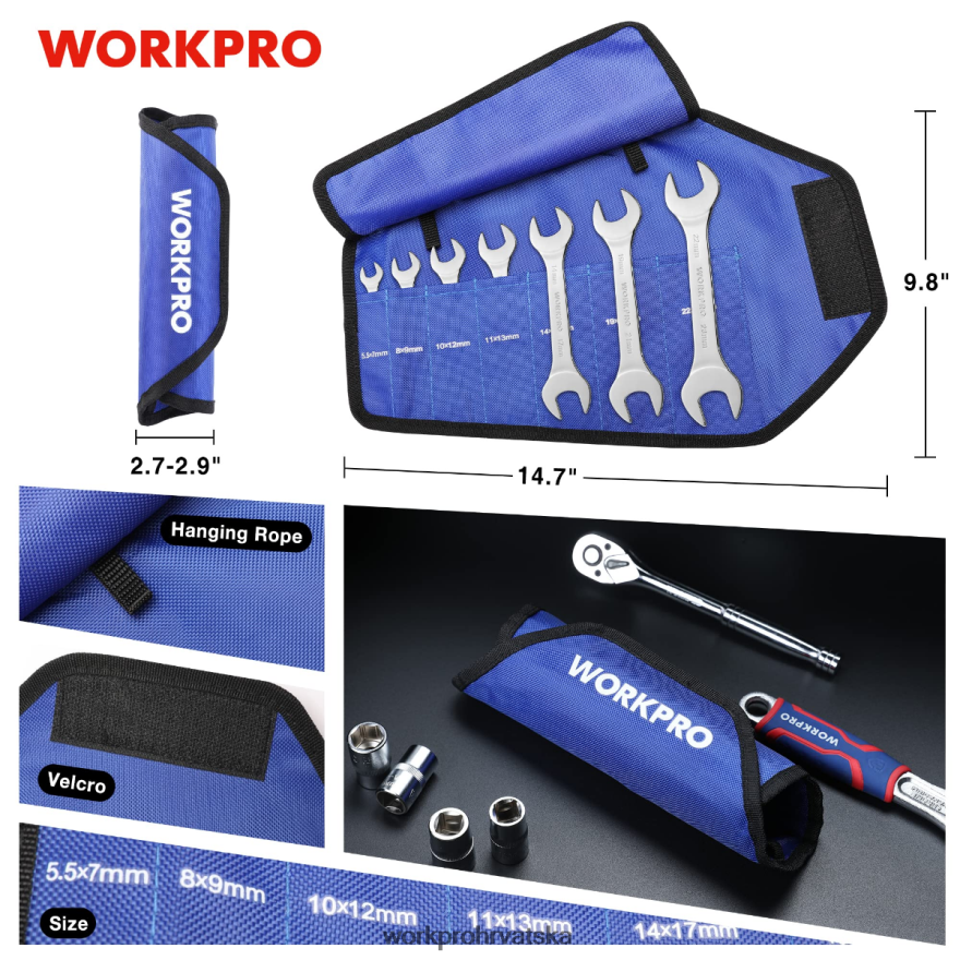Set metričkih supertankih ključeva od 7 komada s torbicom za namotavanje 404RPX96 koristan WORKPRO alat