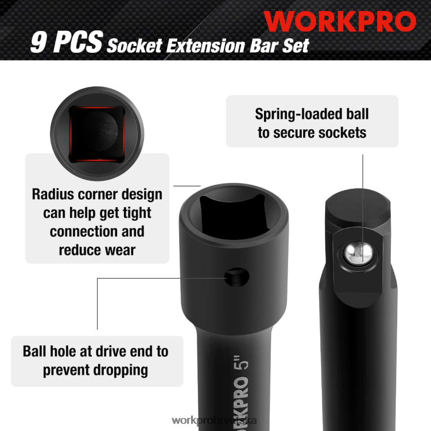 Set produžnih šipki od 9 komada 404RPX141 morden WORKPRO alat