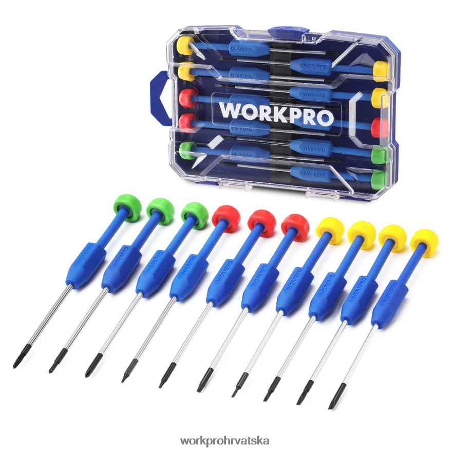 Set preciznih odvijača od 10 komada s kutijom, križni, prorezi, torx zvijezda, set alata za popravak magnetskih odvijača, ručka koja ne klizi 404RPX103 novi WORKPRO alat