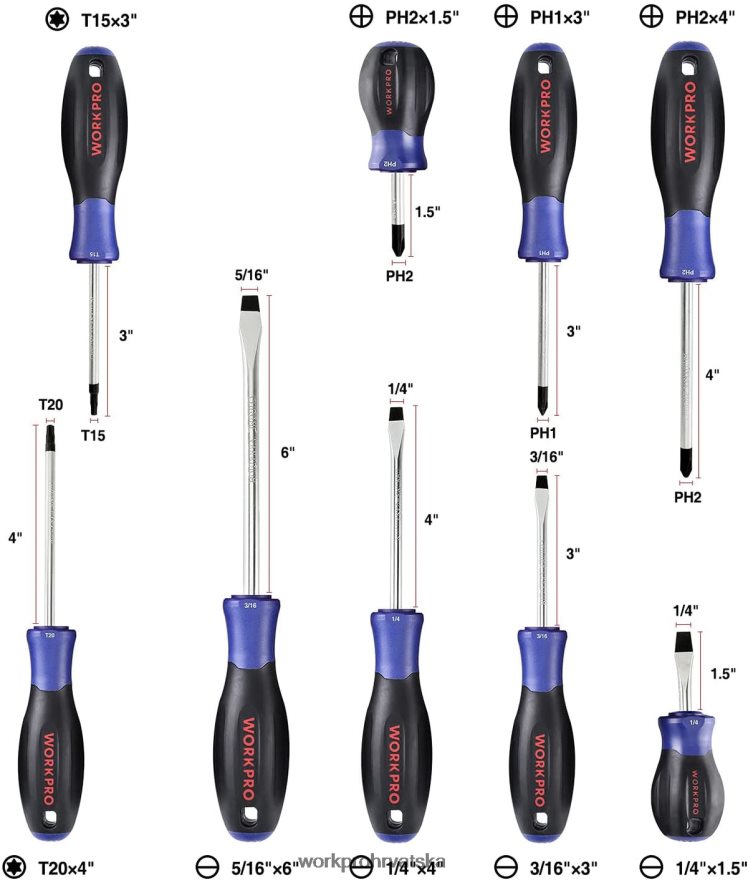 set magnetskih odvijača, 16 kom torx precizni križni odvijači s prorezom i magnetizatorom 404RPX98 novi WORKPRO alat