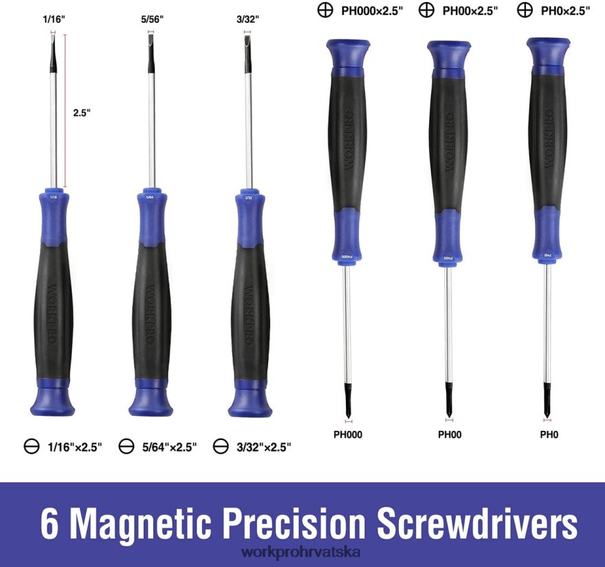 set magnetskih odvijača, 16 kom torx precizni križni odvijači s prorezom i magnetizatorom 404RPX98 novi WORKPRO alat