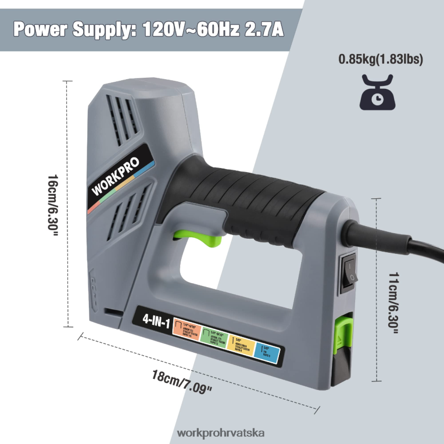 električni 4-u-1 pištolj za zabijanje čavala, uključujući 3000 komada spajalica i čavala 404RPX60 koristan WORKPRO alat