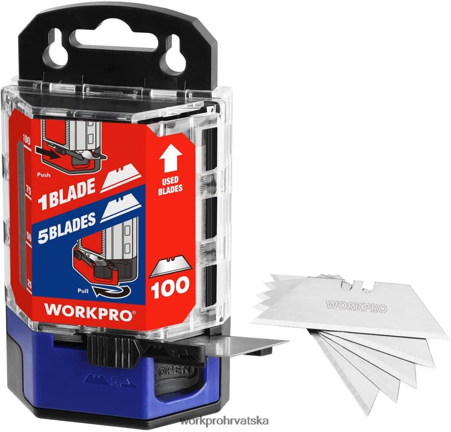 100 zamjenskih oštrica pomoćnih noževa sk5 od ugljičnog čelika s dozatorom 404RPX49 crveno/ružičasto WORKPRO alat