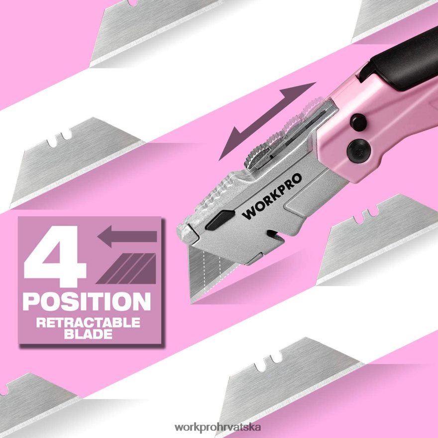 brzi sklopivi pomoćni nož s 12 dodatnih oštrica 404RPX37 ružičasta WORKPRO alat