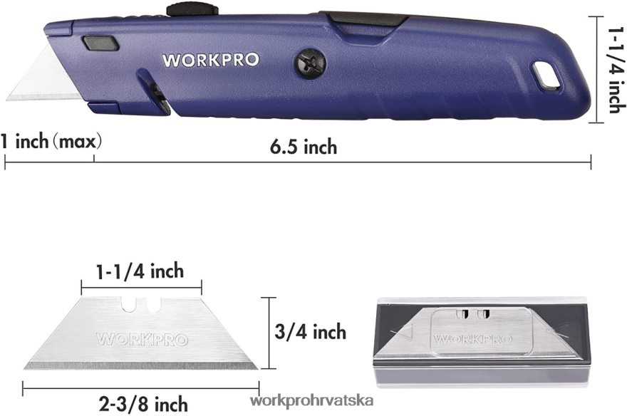 pomoćni nož na uvlačenje s dodatnim spremištem za oštricu, 2 paketa brzih izmjenjivih rezača za kutije 404RPX56 morden WORKPRO alat