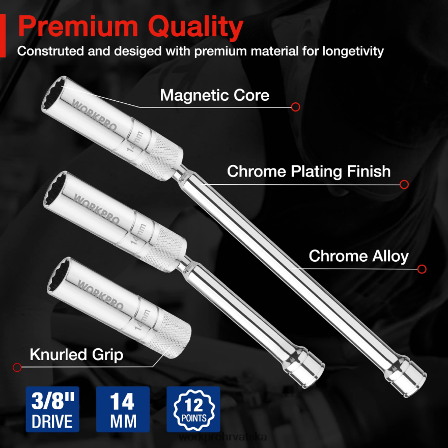 3 kom-14 mm tanke zidne utičnice s nastavcima od 6 i 10 inča Set magnetskih okretnih utičnica za svjećice 404RPX143 koristan WORKPRO alat