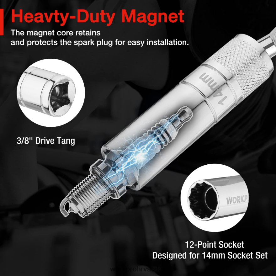 3 kom-14 mm tanke zidne utičnice s nastavcima od 6 i 10 inča Set magnetskih okretnih utičnica za svjećice 404RPX143 koristan WORKPRO alat