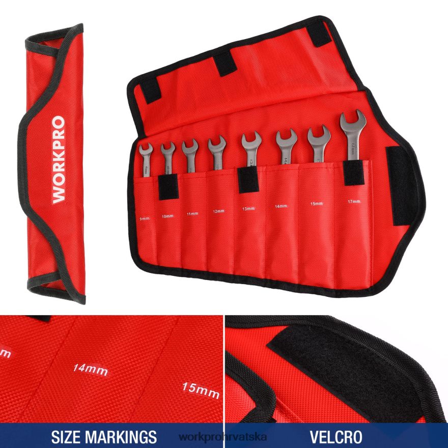 Set kombiniranih viljuškasto-okastih ključeva s fleksibilnom glavom i čegrtaljkom od 8 komada s torbom za organizator 404RPX86 koristan WORKPRO alat