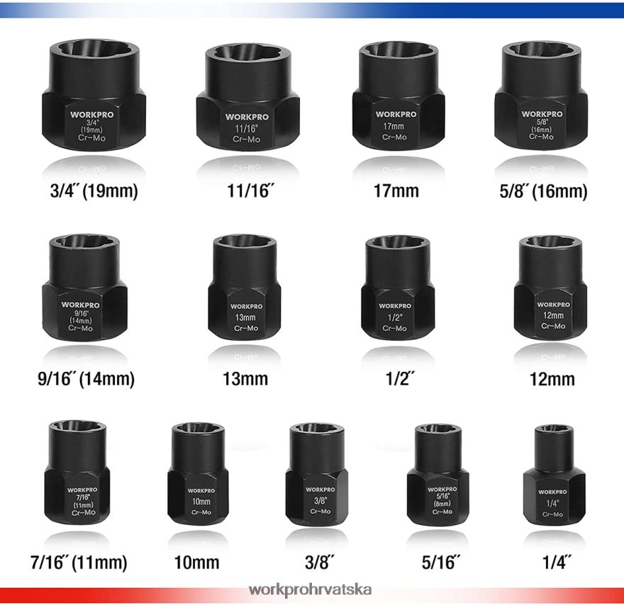 Set od 15 komada skidača udarnih vijaka i matica 404RPX128 koristan WORKPRO alat