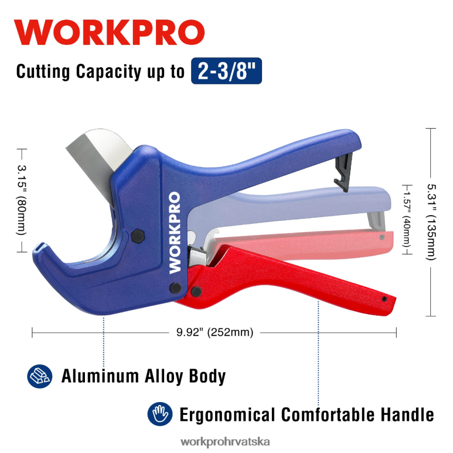 alat za rezanje pvc cijevi s čegrtaljkom 404RPX155 koristan WORKPRO alat