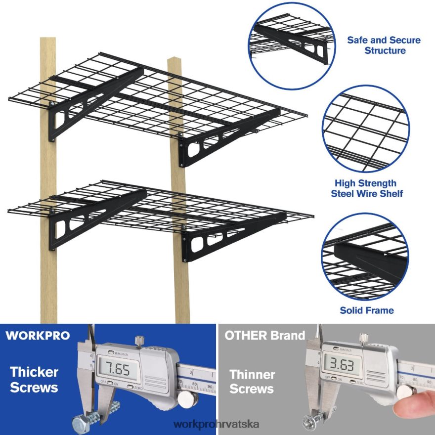 2 paketa 2x4ft garažnih zidnih polica za teške uvjete rada, nosivosti 400 lbs (ukupno) 404RPX14 crno WORKPRO skladištenje