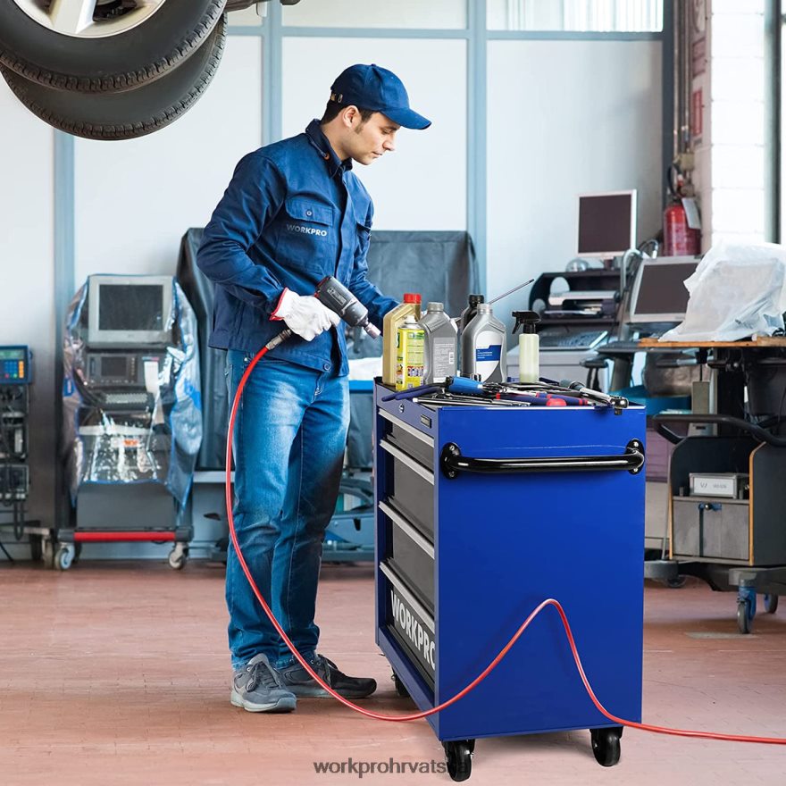 Komoda za alat s 4 ladice, ormar za pohranu alata od valjanog metala od 26 inča s kotačićima, sustav zaključavanja, obloga ladice, nosivost 450 lbs 404RPX17 morden WORKPRO skladištenje