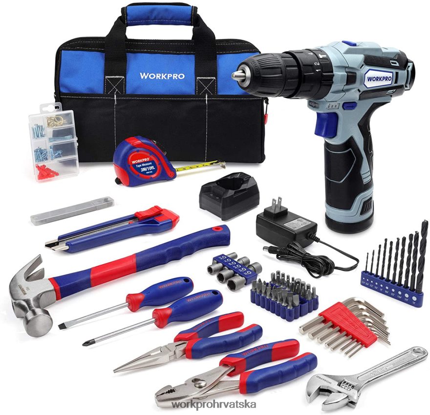 12v akumulatorska bušilica i komplet kućnog alata, kombinirani komplet od 177 komada s torbom za alat 404RPX171 koristan WORKPRO alat