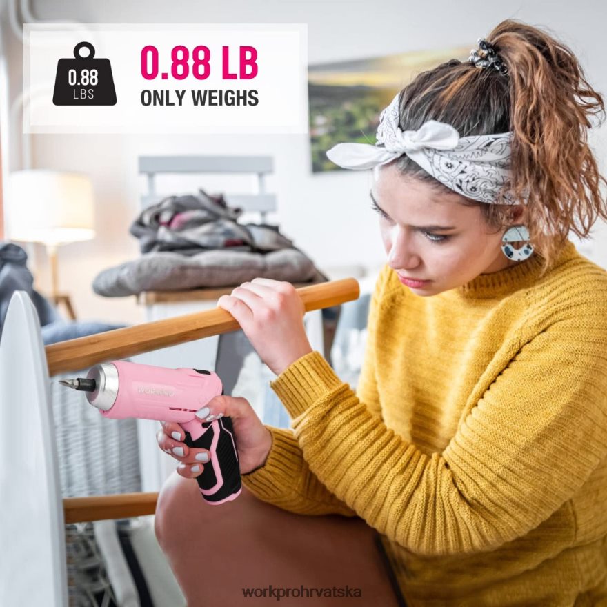 Set alata od 75 komada, 3,7 V rotirajući akumulatorski odvijač i pribor za kućanski alat 404RPX260 ružičasta WORKPRO alat