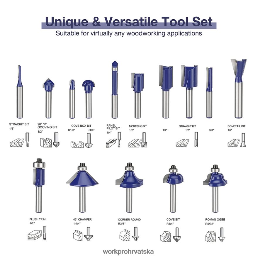 Set glodala od 15 komada, glodala od volfram karbida od 1/4 inča 404RPX130 morden WORKPRO alat