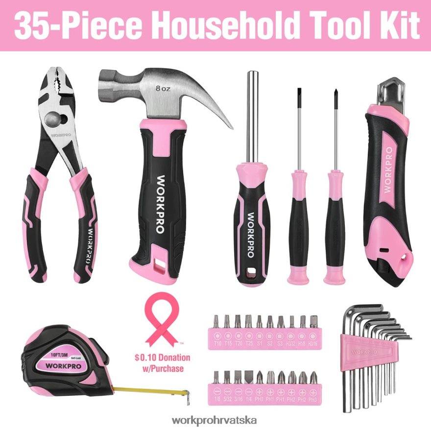 Set kućanskih alata od 35 komada s kutijom za alat za pohranu 404RPX246 roza/plava WORKPRO alat