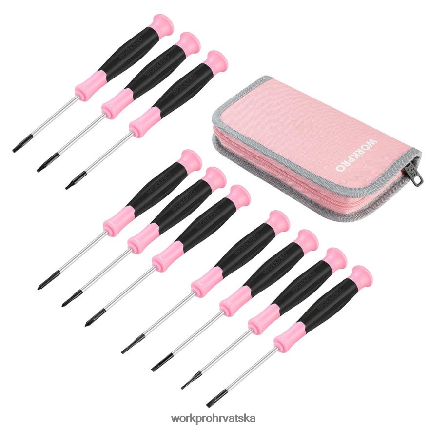 Set preciznih odvijača od 10 komada s torbicom, phillips, prorezi, torx zvijezda, mali komplet za popravak odvijača s magnetskim vrhom 404RPX255 ružičasta WORKPRO alat